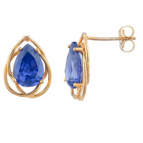 14Kt Gold Plated Tanzanite Pear Earrings - Picture 2 of 3